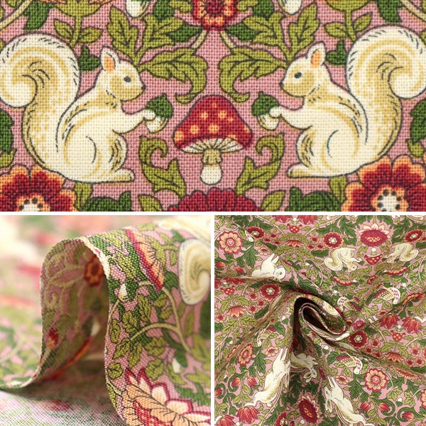 [From quantity 5] Fabric 『Sheeting Flower Animals Flowers and Animals Pink AP32406-1A]