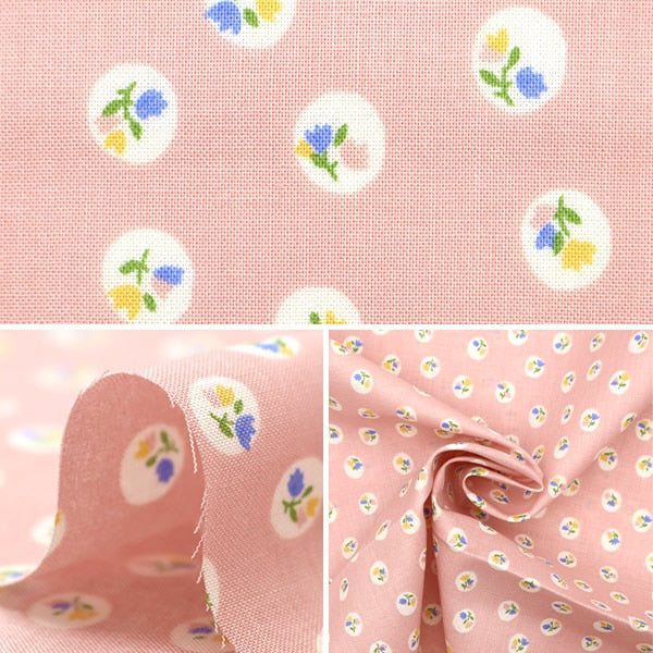 [From quantity 5] Fabric 『Scare Print Home Sister Polka dotsFloral pattern peach HS10499-A]