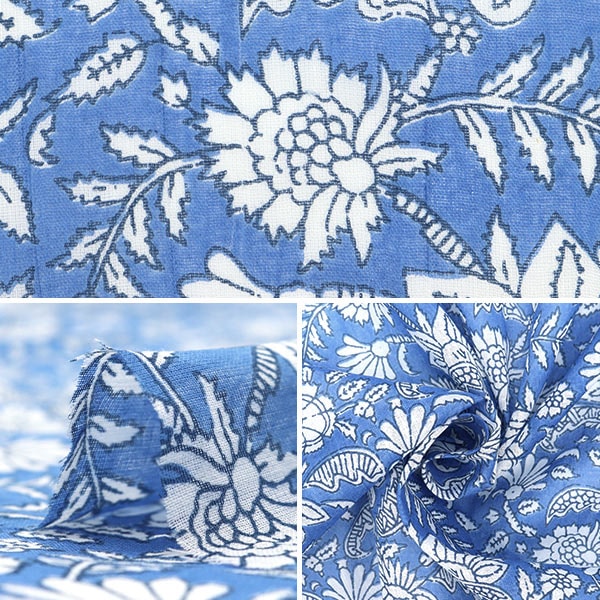 [From quantity 5] Fabric "Indoor printed Saraya Blue RAM-BOI-35-5"