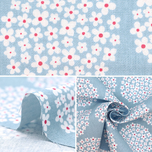 [From quantity 5] Fabric "Cotton hemp canvas hydrangea pattern Mizuiro x Red HYDRANGEA-A"