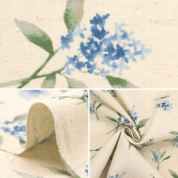 [From quantity 5] Fabric "Cotton linenSheeting Bouquet pattern Blue x Green CLSEA-FL-BLGR "