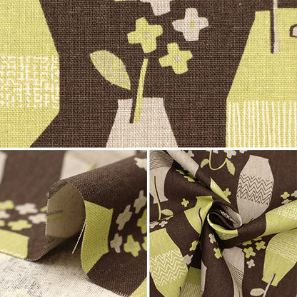 [From quantity 5] Fabric "Cotton hemp canvas Gemutrich Kite vase pattern green FF10456-A"
