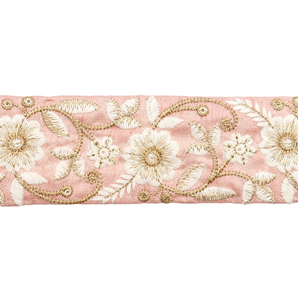 [From quantity 5] HandicraftTrim 『2022 Indian embroidery trim Pink x cream 45351C]