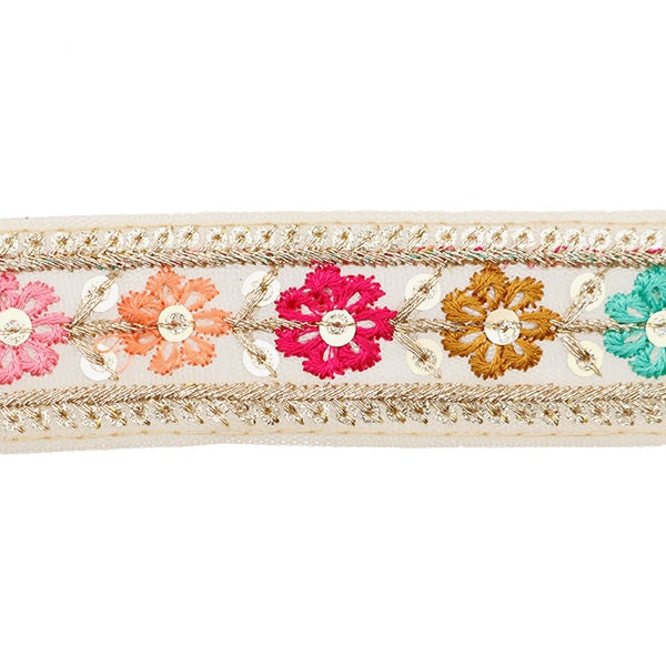[From quantity 5] HandicraftTrim 『2023 Indian embroidery trim Beige x Pink 877C]