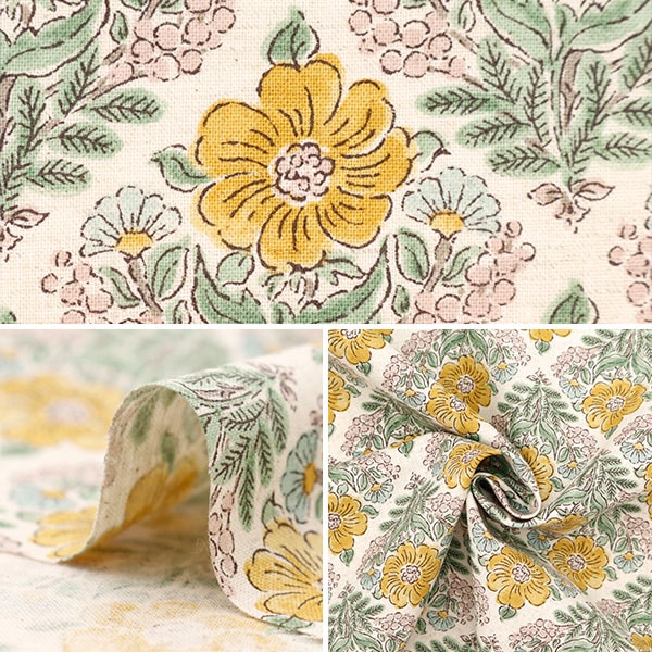 [From quantity 5] Fabric "Cotton linenSheeting Posey Botanical Bouquet pattern a YGA-69060-2a] KOKKA