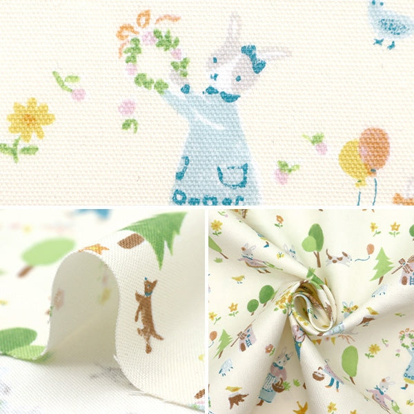 [From quantity 5] Fabric 『Oxford Colorful canvas rabbit's concert Yellow cocan-rab-ye] KOKKA