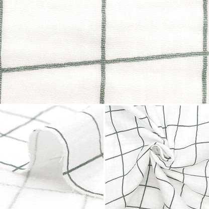 [From quantity 5] Fabric "DOMOTEX lattice double gauze white x green DOMO-CHE-1"