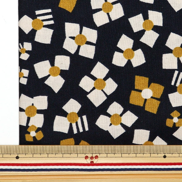 [From quantity 5] Fabric 『Sheeting3 soft-processed palette 3 flowers navy 144-8049-C1 "