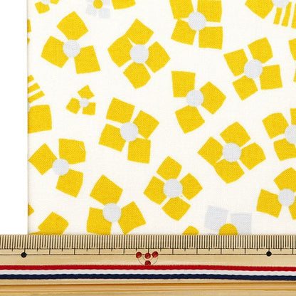 [From quantity 5] Fabric 『SheetingSoft-processed palette 3 flowers ivory x Yellow 144-8049-C4]