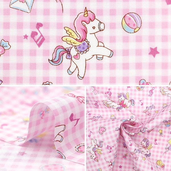 [From quantity 5] Fabric 『Scare Print Vanilla pop check Pink SQ41402-3A]