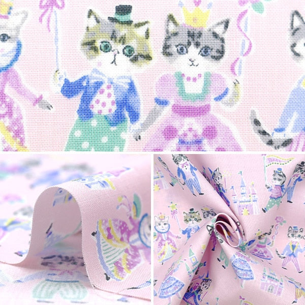 [From quantity 5] Fabric 『Sheeting Colorful Canvas Cat Ball Pink Cocan-Eho-PK] KOKKA