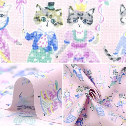 [From quantity 5] Fabric 『Sheeting Colorful Canvas Cat Ball Pink Cocan-Eho-PK] KOKKA