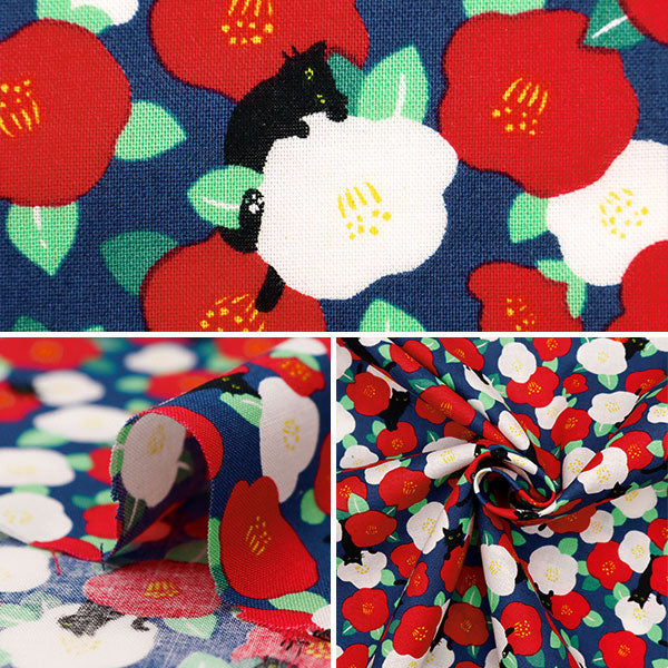 [From quantity 5] Fabric 『Scare Print Print Tsubaki Neko Blue SQ41403-2D]