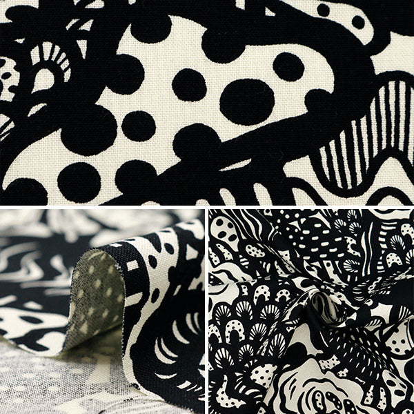 [From quantity 5] Fabric "Ukako Fool No. 10 Canvas Mushroom Black Up5925-A" COTTON KOBAYASHI