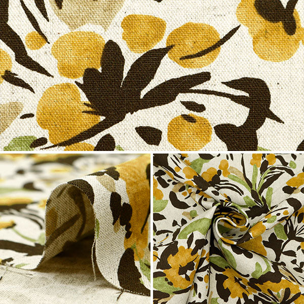 [From quantity 5] Fabric "Cotton hemp canvas Wild Flowers Yellow CLCAWIFL-YE"