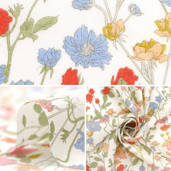 [From quantity 5] Fabric "Hibiya Hanadai Florist Pattern Lawn Grayish Ensemble Pattern Ivory HBY-10001-IV]