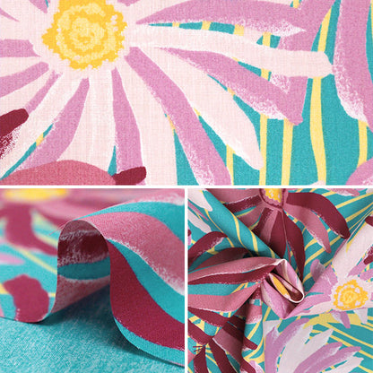 [From quantity 5] Fabric "Maunaroa T/C Hawaii Amplint Gerbera Aqua x Pink YFOP0325"