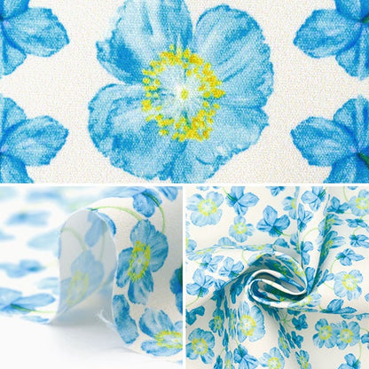 [From quantity 5] Fabric 『Water repellentPolyester pattern designer Maya series Blue Poppy INMA-An BL]