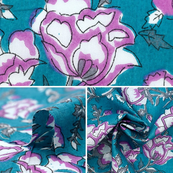 [From quantity 5] Fabric "Indoor printed Saraya Blue x Pink RAM-BOI-37"
