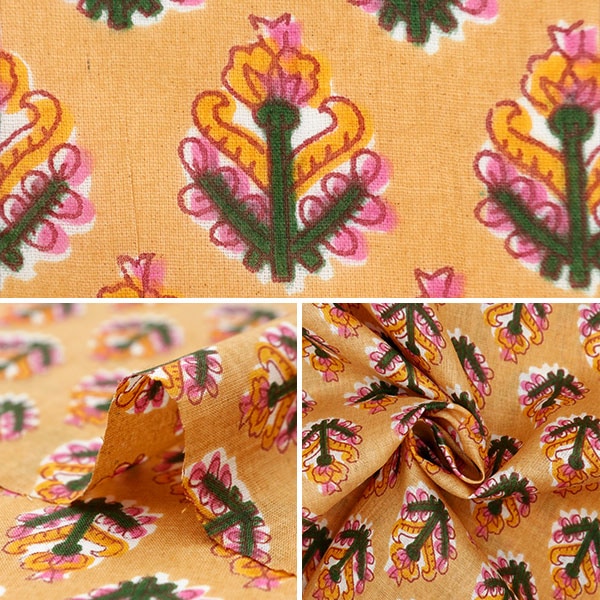 [From quantity 5] Fabric "Indoor print floral pattern orange x yellow RAM-BOI-41"