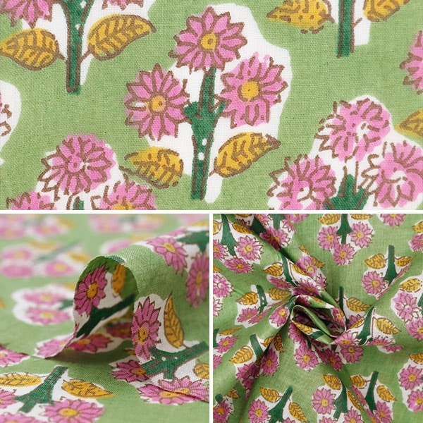 [From quantity 5] Fabric "Indoor print floral pattern green x pink RAM-BOI-43"