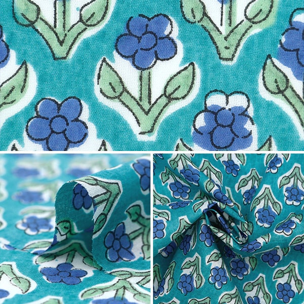 [From quantity 5] Fabric "Indo Boyle Print Flower Pattern Silver x Blue RAM-BOI-44"