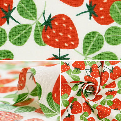 [From quantity 5] Fabric 『Scare Print Strawberry Party Strawberry and Leaf Cream 850447-1-1]
