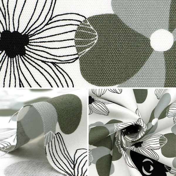 [From quantity 5] Fabric 『Oxford Flower border white 850467-1-1]