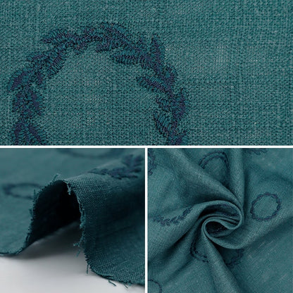 [From quantity 5] Fabric "Toromi linen blend embroidery (circle) Blue green LilyM-CIR-BG"