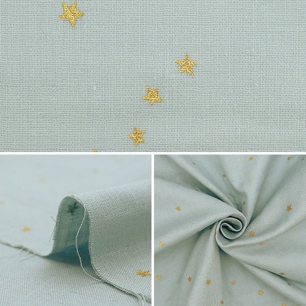[From quantity 5] Fabric 『double gauze Star pattern saxophone x gold KTS6430-10 " COTTON KOBAYASHI