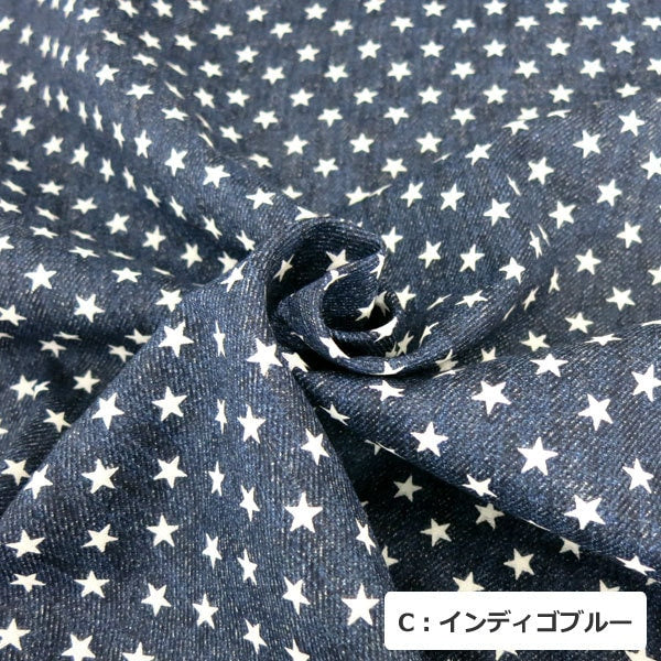 [来自数量5] 织物 “牛仔布风格双层纱布 （双纱布）星形图案AP-25501-5 C Indigo Blue]