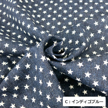 [来自数量5] 织物 “牛仔布风格双层纱布 （双纱布）星形图案AP-25501-5 C Indigo Blue]