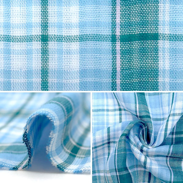 [From quantity 5] Fabric 『double gauze(Double gauze) Check pattern reversible blue TAF-11]