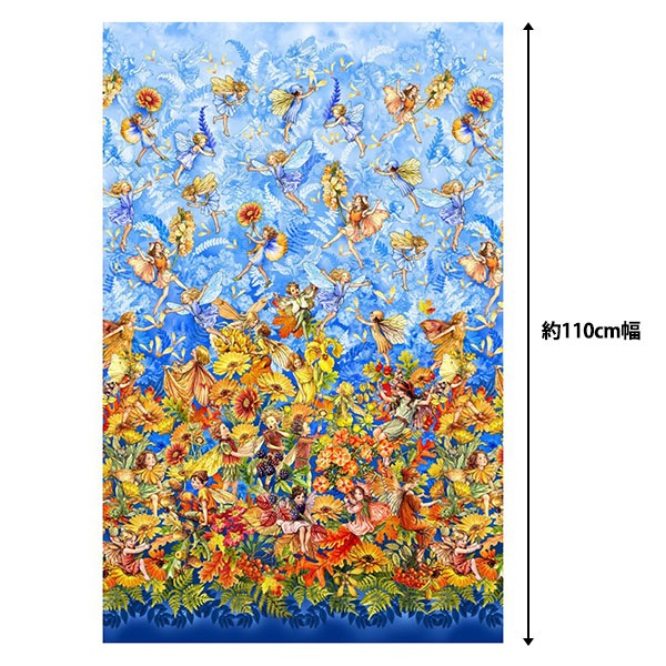 [From quantity 5] Fabric "USA Cotton Flower Fairies Border Pattern DDC1527-Blueb"