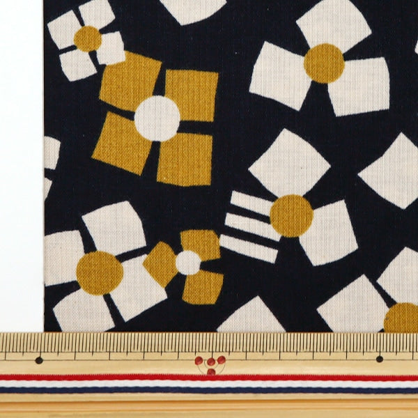 [From quantity 5] Fabric 『Sheeting3 soft-processed palette 3 flowers navy 144-8049-C1 "