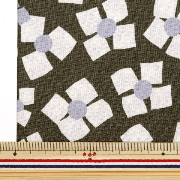 [From quantity 5] Fabric 『Sheeting3 soft-processed palette 3 flower khaki 144-8049-C3]