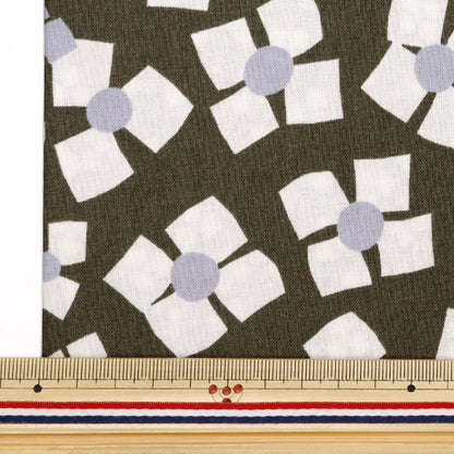 [From quantity 5] Fabric 『Sheeting3 soft-processed palette 3 flower khaki 144-8049-C3]
