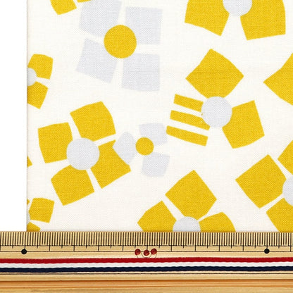 [From quantity 5] Fabric 『SheetingSoft-processed palette 3 flowers ivory x Yellow 144-8049-C4]