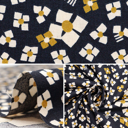 [From quantity 5] Fabric 『Sheeting3 soft-processed palette 3 flowers navy 144-8049-C1 "