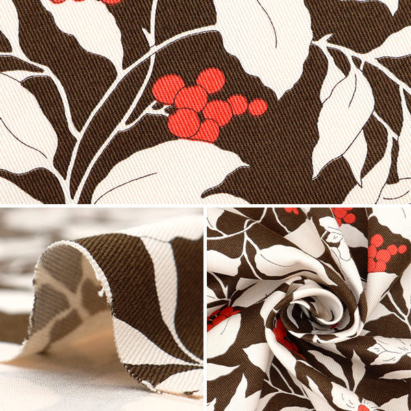 [From quantity 5] Fabric "Twill printed wood and floral pattern brown KSP5541-D" COTTON KOBAYASHI
